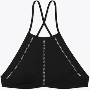 NWT Tory Burch Solid Lattice High-Neck Swim Top, Black Size XS